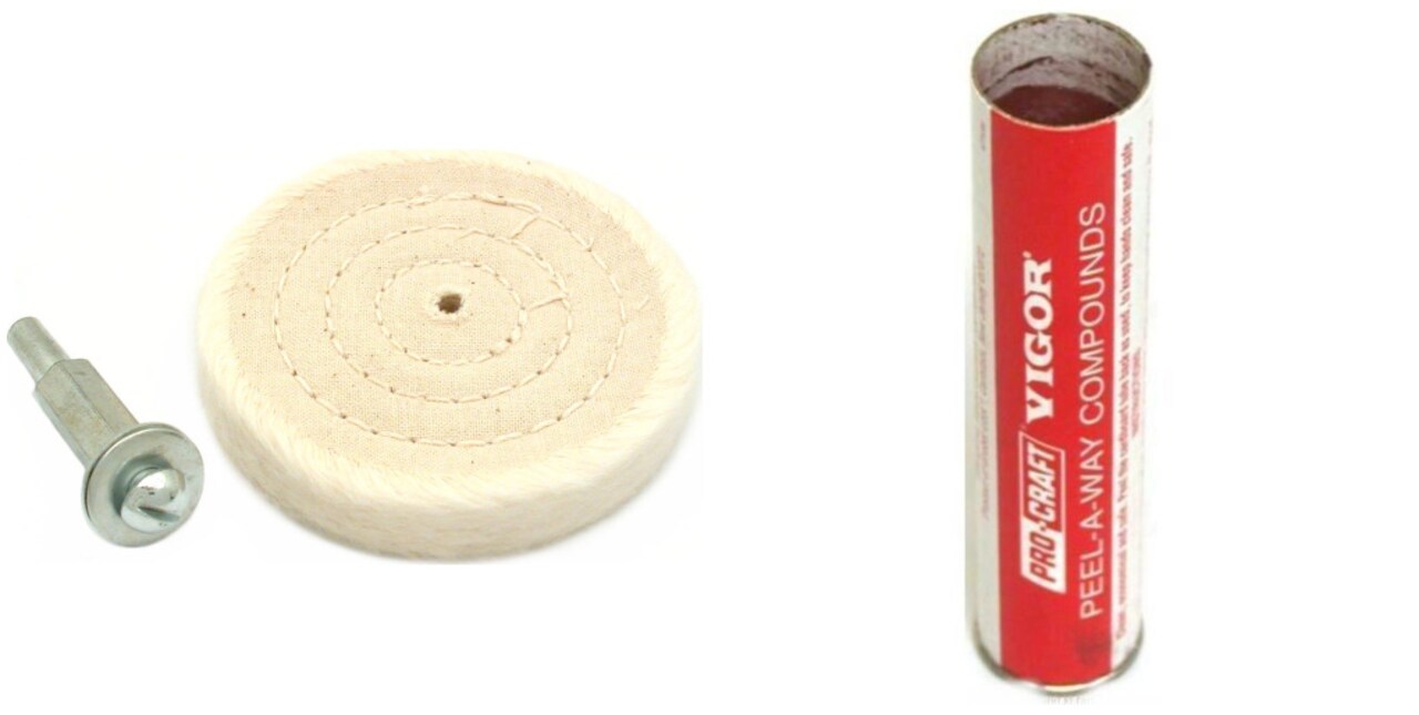 3" Cotton Buffing Wheel with Mandrel & Red Rouge Gold Platinum Silver Polishing Compound Bar 7 oz